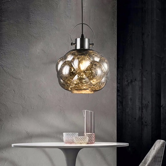 Hand Blown Glass Pendant Light - Modern Global Design 1 Chrome/Gold/Rose Gold Ideal For Dining Room