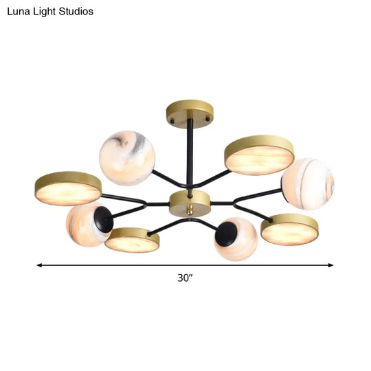 Hand Blown Glass Round Chandelier Light - Contemporary Pendant Lighting Fixture In Gold (6/8 Lights)