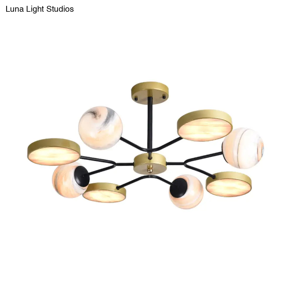 Hand Blown Glass Round Chandelier Light - Contemporary Pendant Lighting Fixture In Gold (6/8 Lights)