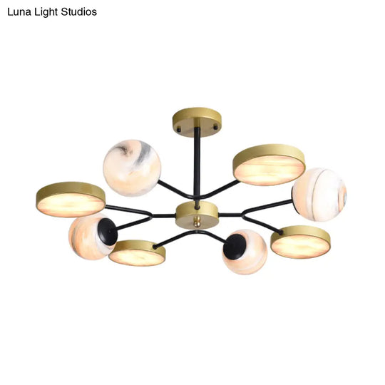 Hand Blown Glass Round Chandelier Light - Contemporary Pendant Lighting Fixture In Gold (6/8 Lights)