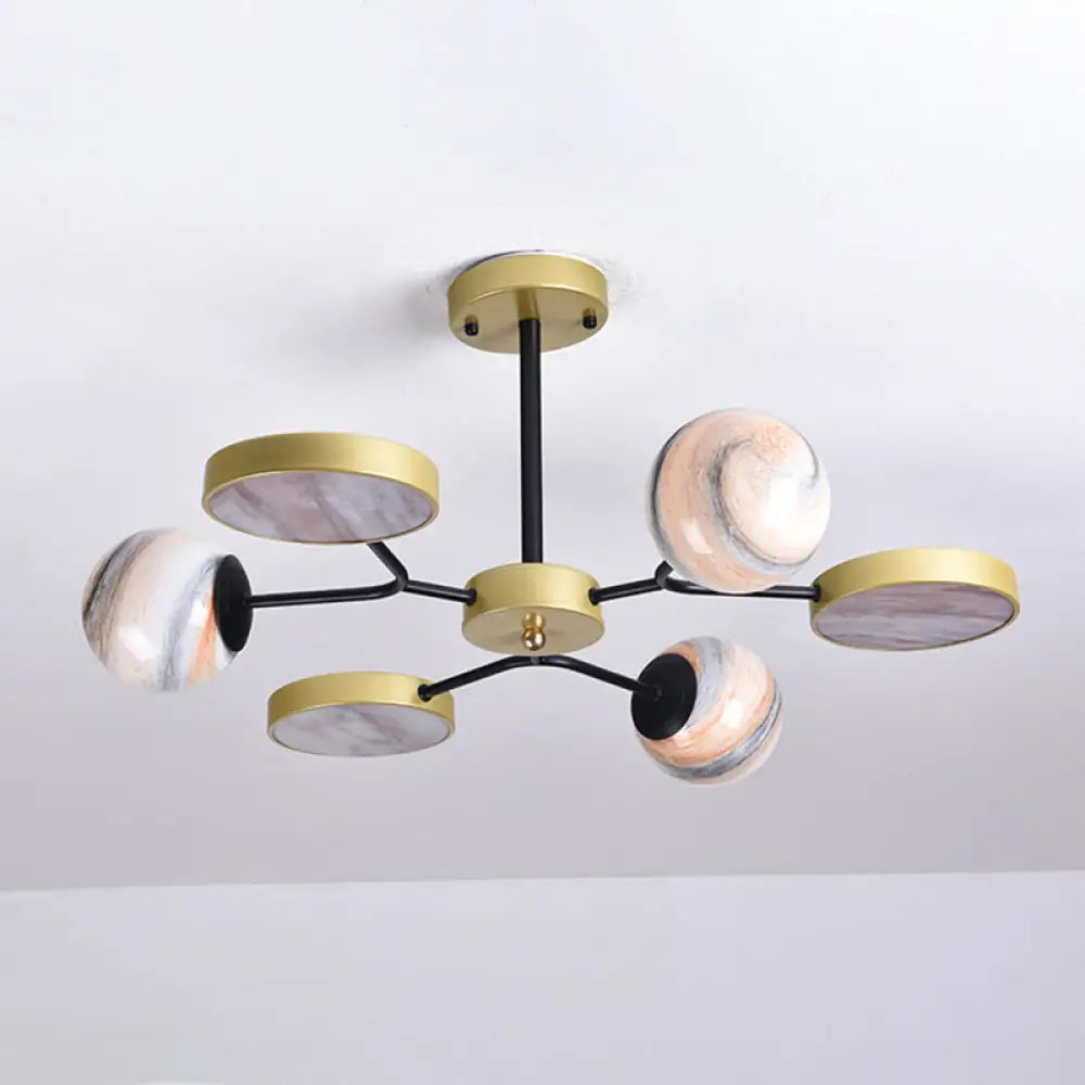 Hand Blown Glass Round Chandelier Light - Contemporary Pendant Lighting Fixture In Gold (6/8