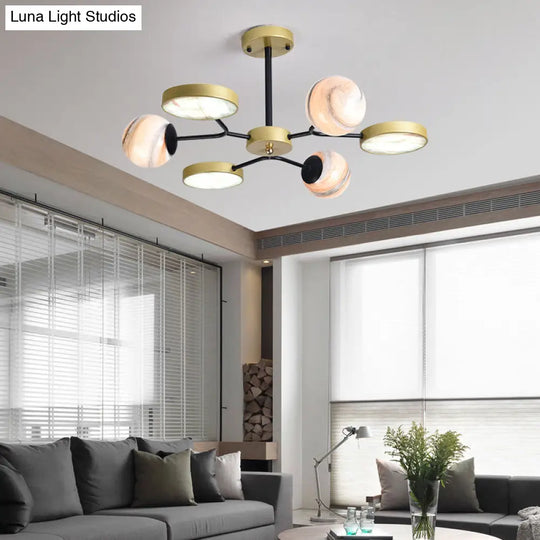 Hand Blown Glass Round Chandelier Light - Contemporary Pendant Lighting Fixture In Gold (6/8 Lights)