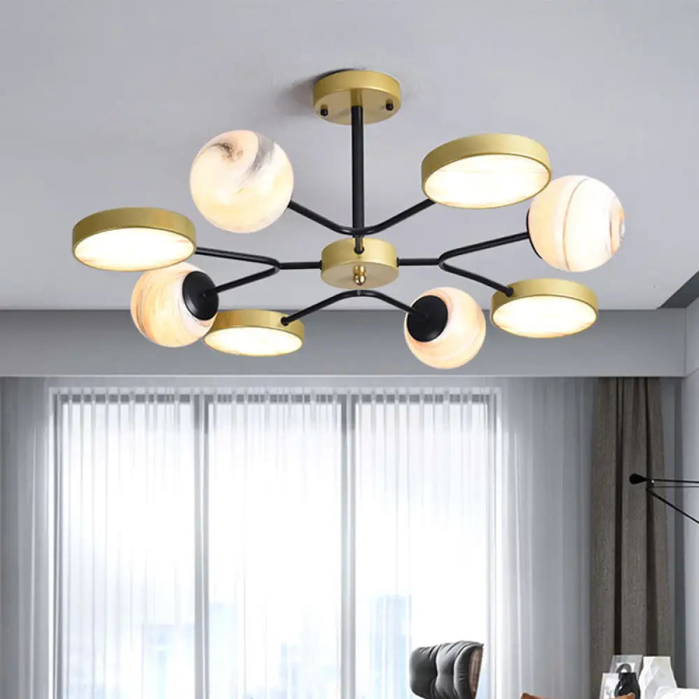 Hand Blown Glass Round Chandelier Light - Contemporary Pendant Lighting Fixture In Gold (6/8