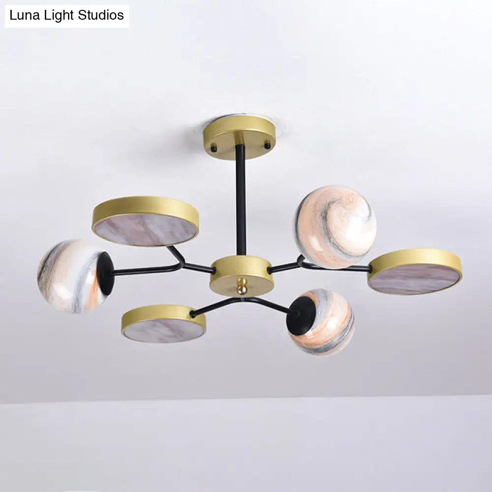 Hand Blown Glass Chandelier With Contemporary Style - Round 6/8 Lights Gold Finish 6 /