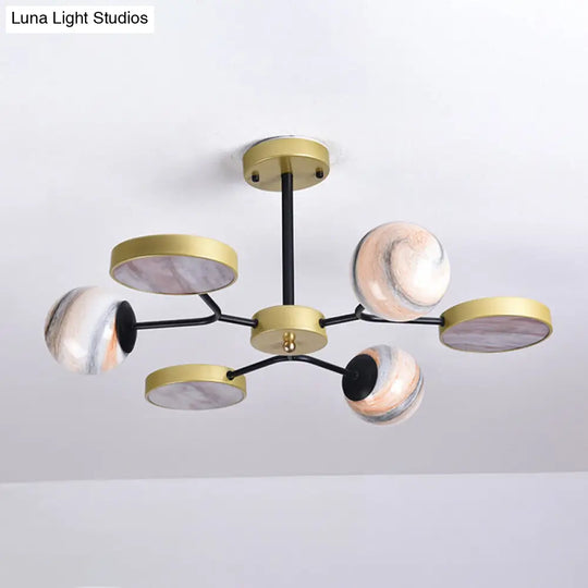 Hand Blown Glass Chandelier With Contemporary Style - Round 6/8 Lights Gold Finish 6 /