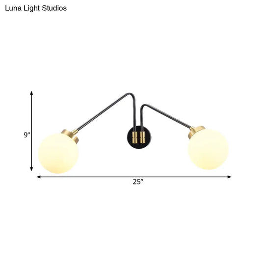 Hand Blown Milk Glass Bedside Wall Mount Sconce - Minimalistic Angled Arm Design With 2 Bulbs In