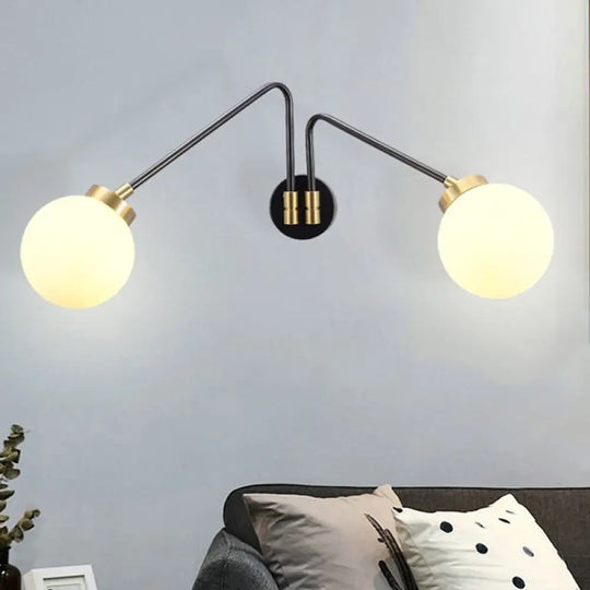 Hand Blown Milk Glass Bedside Wall Mount Sconce - Minimalistic Angled Arm Design With 2 Bulbs In