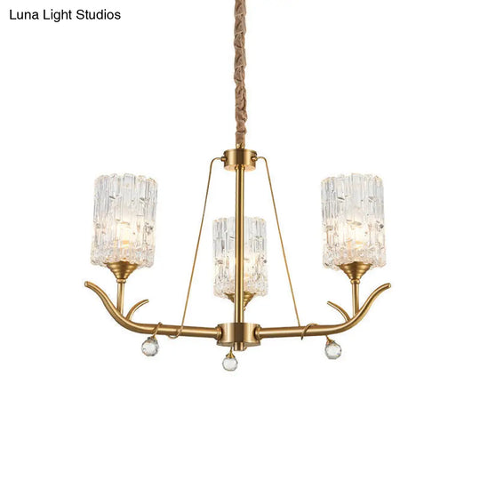 Textured Glass Chandelier - Postmodern Brass Cylinder Ceiling Light With 3/6/8 Lights Perfect For