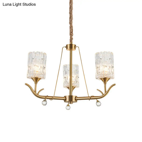 Hand-Blown Textured Glass Chandelier - 3/6/8-Light Postmodern Brass Cylinder Dining Room Ceiling