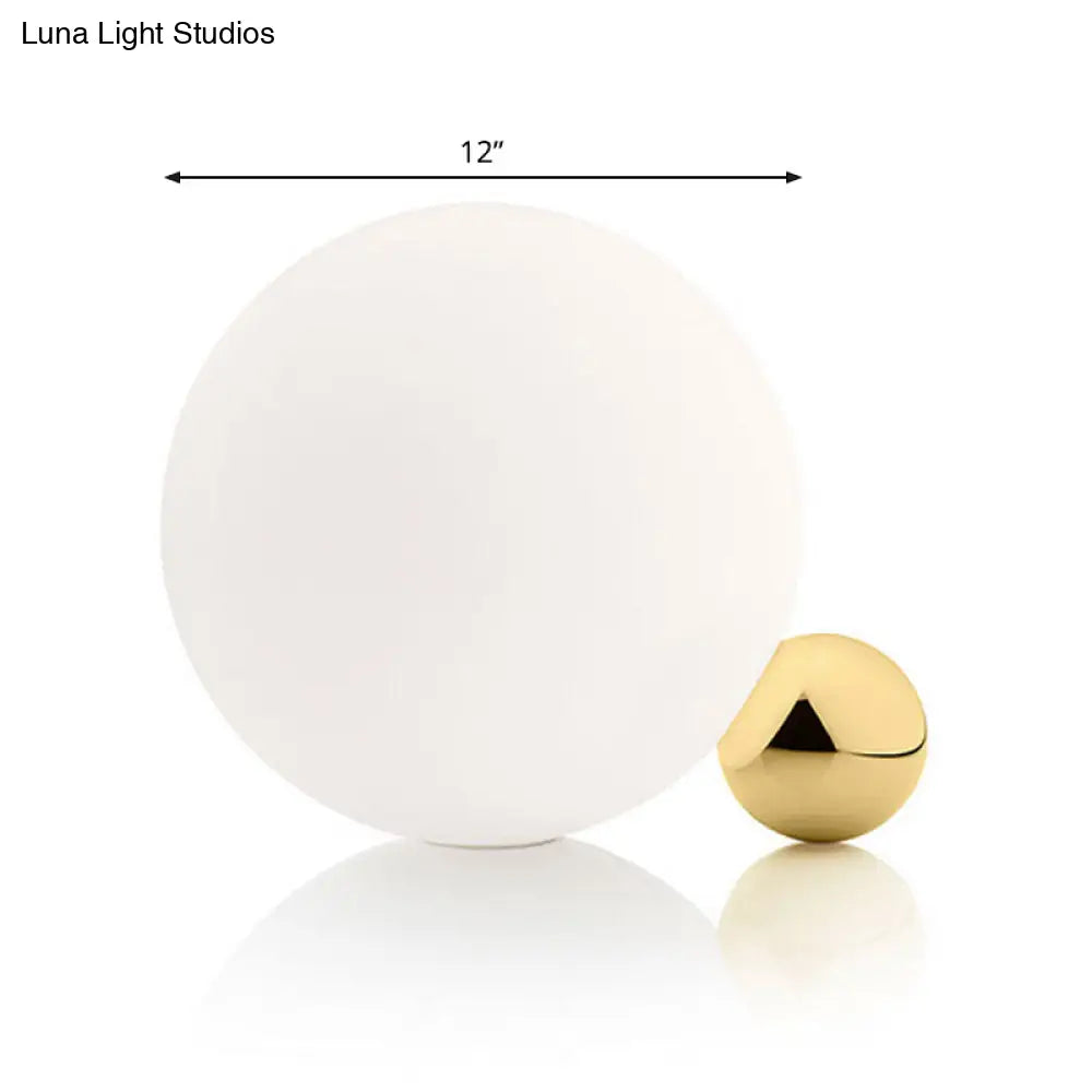 Hand-Blown White Glass Orb Bedside Table Lamp - Minimalist Nightstand Lighting With Single Bulb