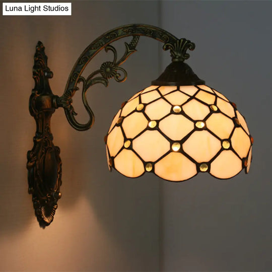 Hand-Crafted Blue/Gold Glass Bead Net Wall Light - Single Bulb Baroque Lamp