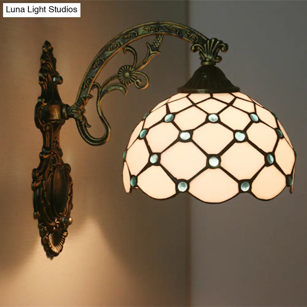 Hand-Crafted Blue/Gold Glass Bead Net Wall Light - Single Bulb Baroque Lamp