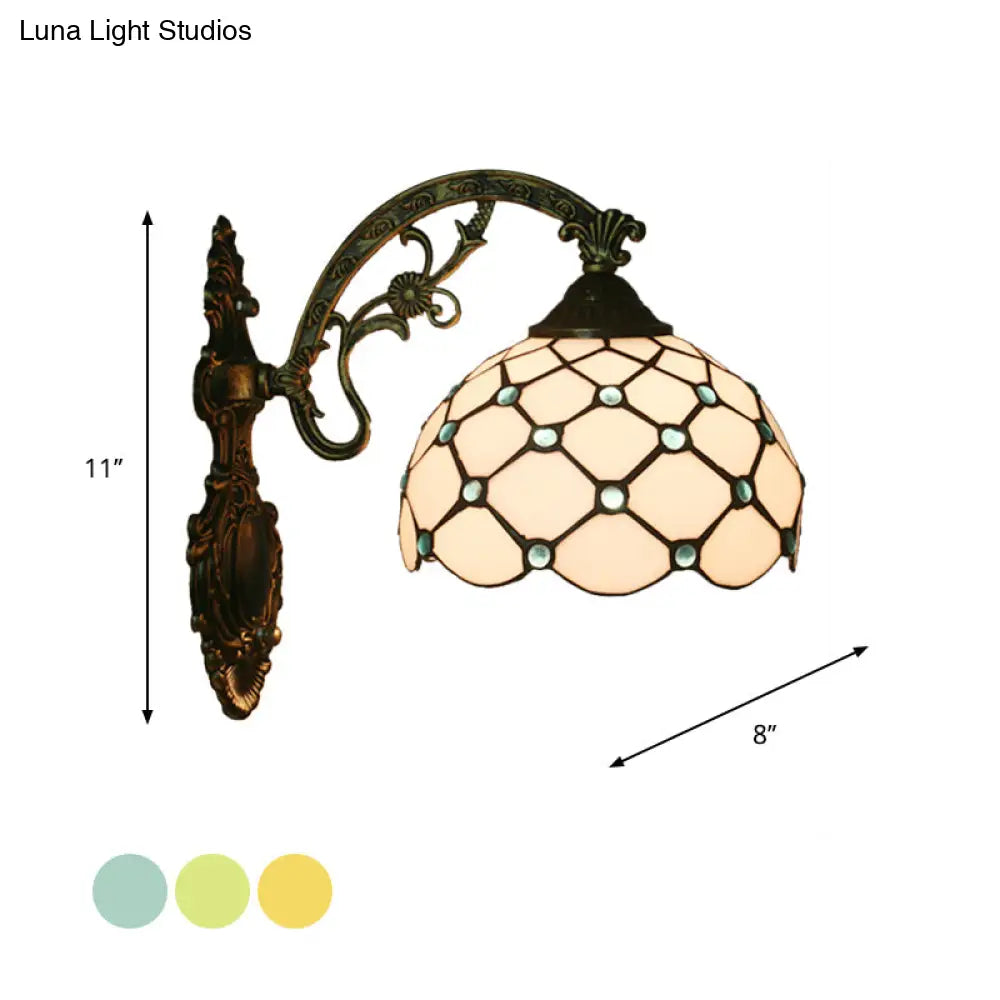 Hand-Crafted Blue/Gold Glass Bead Net Wall Light - Single Bulb Baroque Lamp