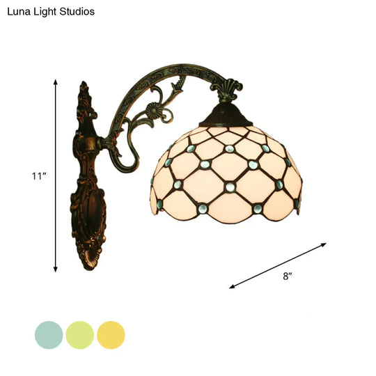 Hand-Crafted Blue/Gold Glass Bead Net Wall Light - Single Bulb Baroque Lamp