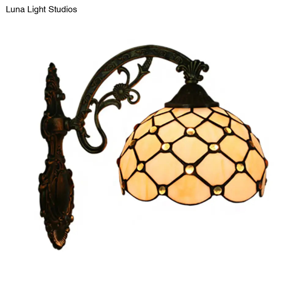 Hand-Crafted Blue/Gold Glass Bead Net Wall Light - Single Bulb Baroque Lamp