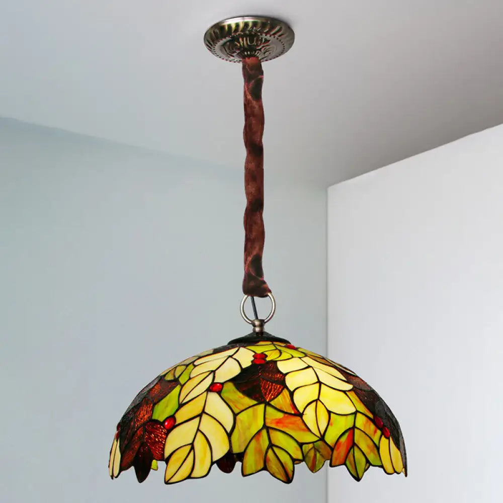Hand-Crafted Green Glass Chandelier: Foliage Baroque Pendant Light (3-Bulb Fixture) / Down