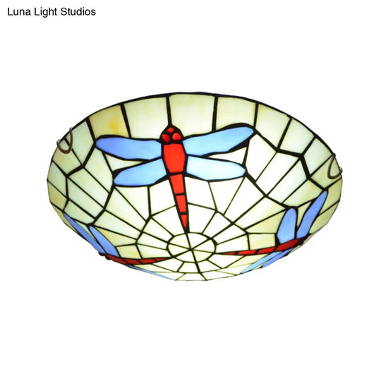 Hand - Crafted Sky Blue Dragonfly Tiffany Glass Ceiling Flush Mount Light