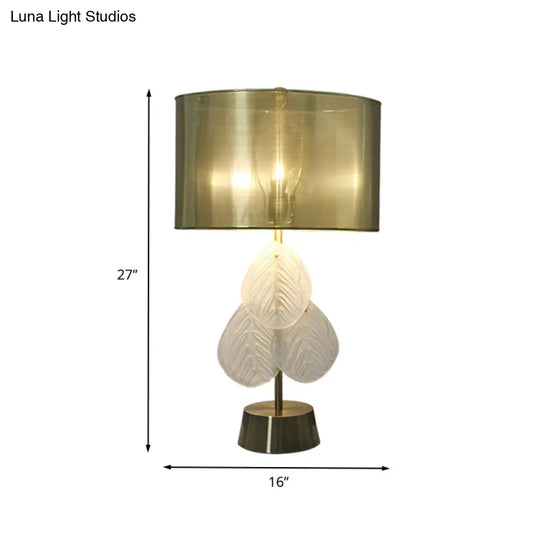 Hand-Cut Crystal Leaf Shape Desk Light - Modern Gold Night Table Lamp