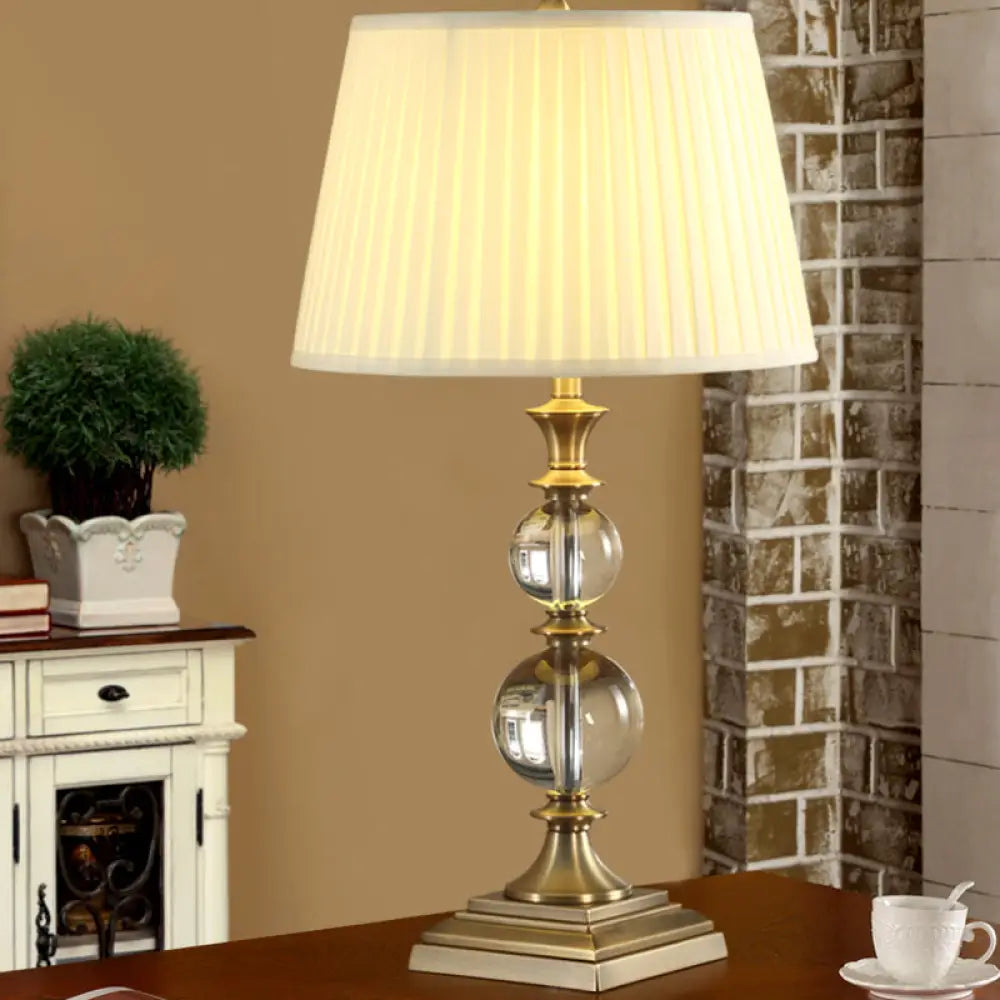 Hand-Cut Crystal Modernist Sphere Desk Lamp In Beige