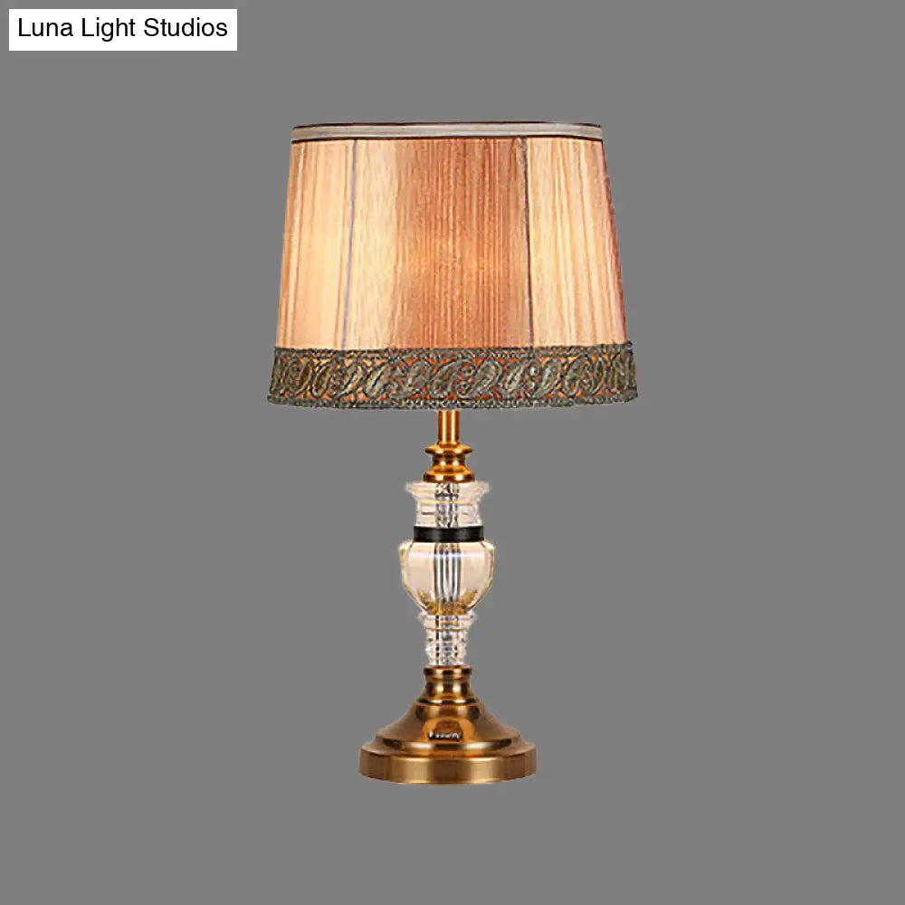 Hand-Cut Crystal Nightstand Lamp: Modern Urn-Shaped Task Lighting In Brown