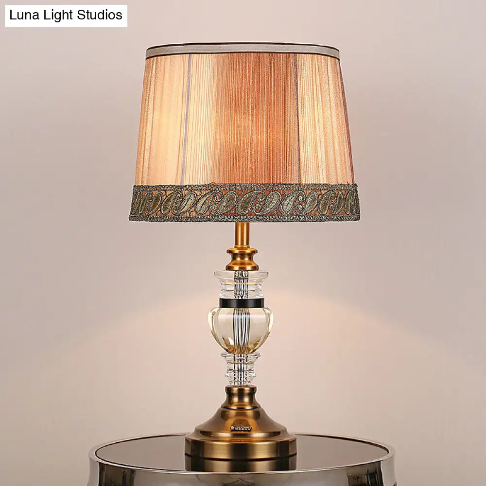 Hand-Cut Crystal Nightstand Lamp: Modern Urn-Shaped Task Lighting In Brown