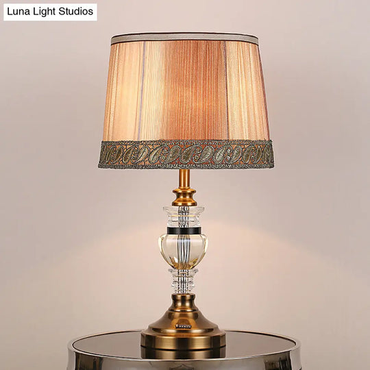 Hand-Cut Crystal Nightstand Lamp: Modern Urn-Shaped Task Lighting In Brown