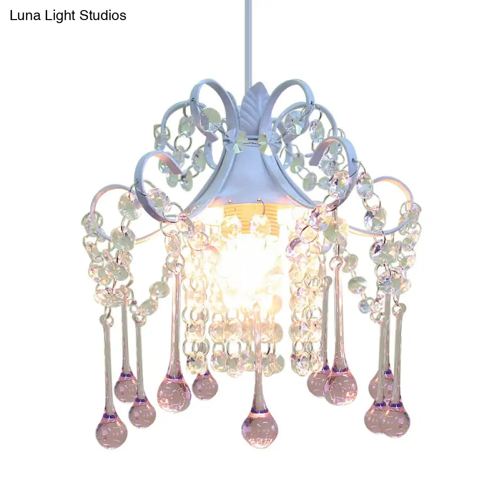 Hand-Cut Crystal Pendant Ceiling Lamp - Cascade Restaurant Minimalist Design Blue/Pink Down Lighting