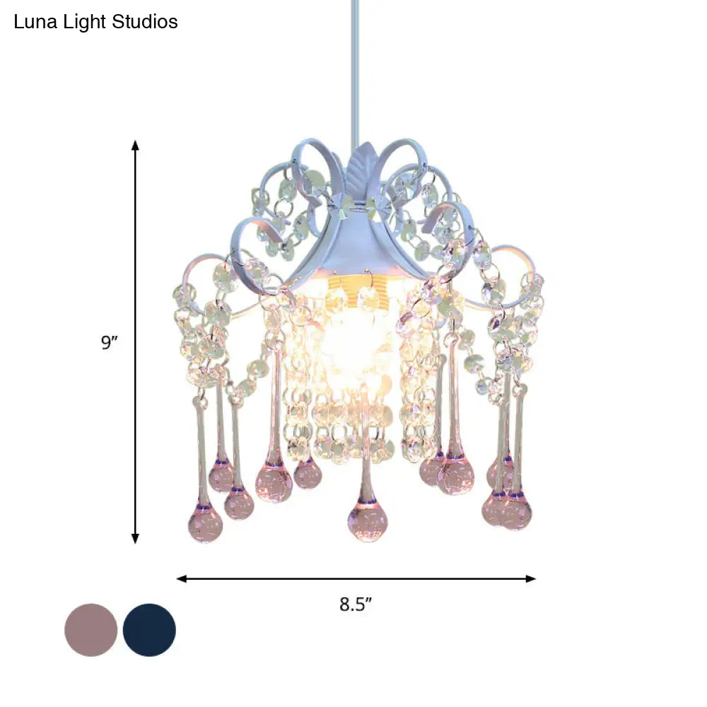 Hand-Cut Crystal Pendant Ceiling Lamp - Cascade Restaurant Minimalist Design Blue/Pink Down Lighting