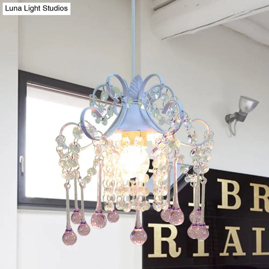 Hand-Cut Crystal Pendant Ceiling Lamp - Cascade Restaurant Minimalist Design Blue/Pink Down Lighting