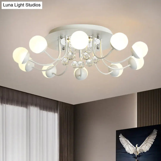 Hand-Cut Crystal Sphere Ceiling Light With Modern Design: 10/12-Head Black/White Mounting For
