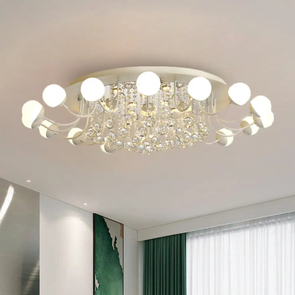Hand-Cut Crystal Sphere Ceiling Light With Modern Design: 10/12-Head Black/White Mounting For
