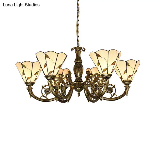 Hand Cut Glass Beige Chandelier With Scalloped Edge - Classic Pendant Light Fixture