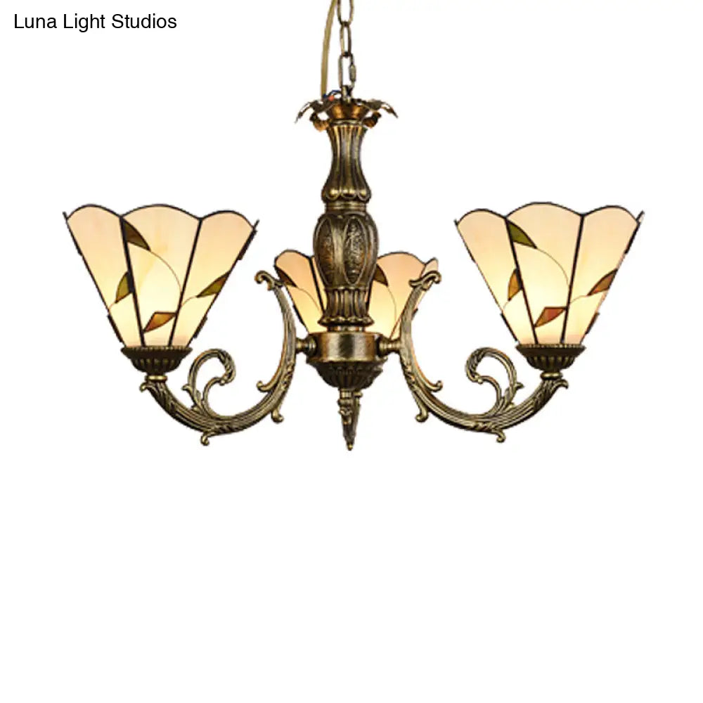 Hand Cut Glass Beige Chandelier With Scalloped Edge - Classic Pendant Light Fixture