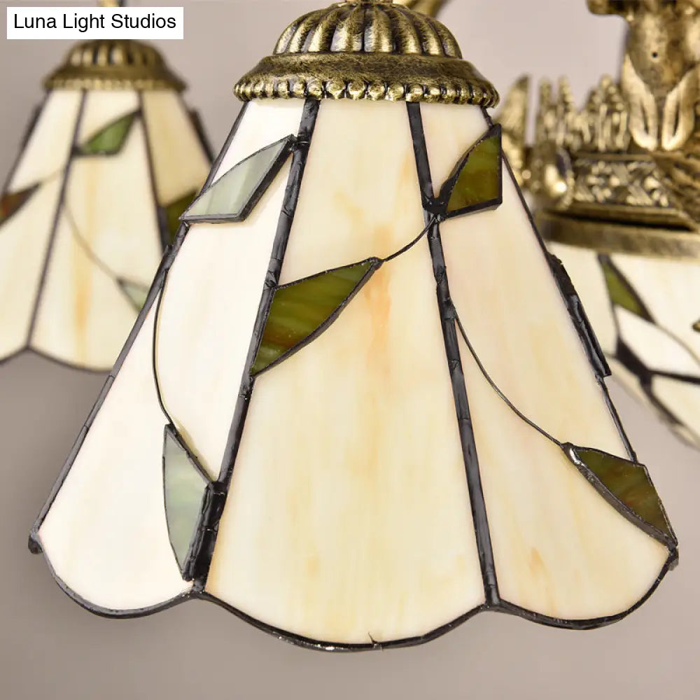 Hand Cut Glass Beige Chandelier With Scalloped Edge - Classic Pendant Light Fixture