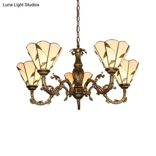 Hand Cut Glass Beige Chandelier With Scalloped Edge - Classic Pendant Light Fixture