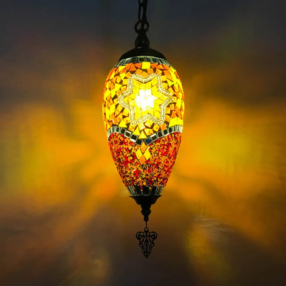 Hand-Cut Glass Pendant Lamp Kit - Traditional Urn Style (1 Head) Red/Yellow/Blue Yellow