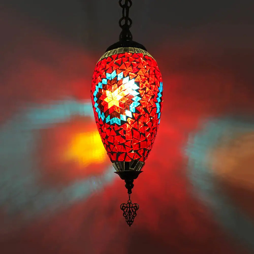 Hand-Cut Glass Pendant Lamp Kit - Traditional Urn Style (1 Head) Red/Yellow/Blue Red