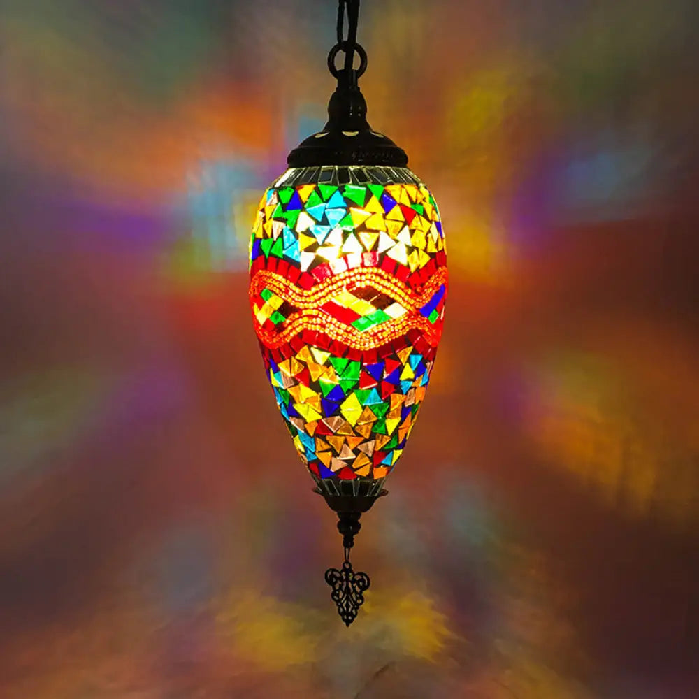 Hand-Cut Glass Pendant Lamp Kit - Traditional Urn Style (1 Head) Red/Yellow/Blue Red-Yellow