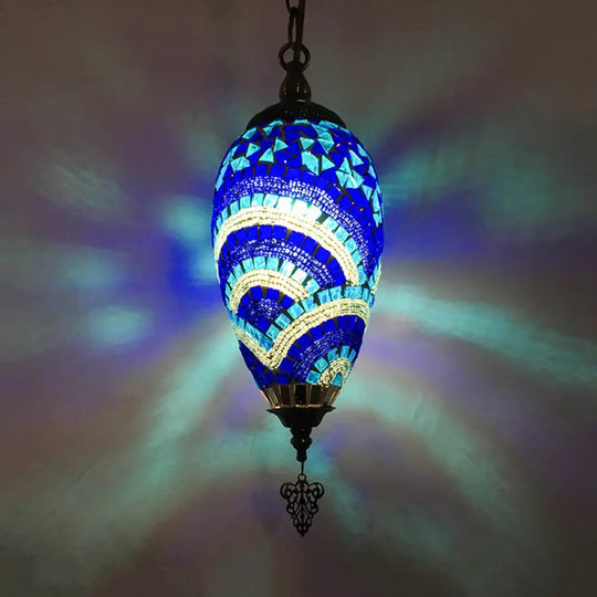 Hand-Cut Glass Pendant Lamp Kit - Traditional Urn Style (1 Head) Red/Yellow/Blue Blue