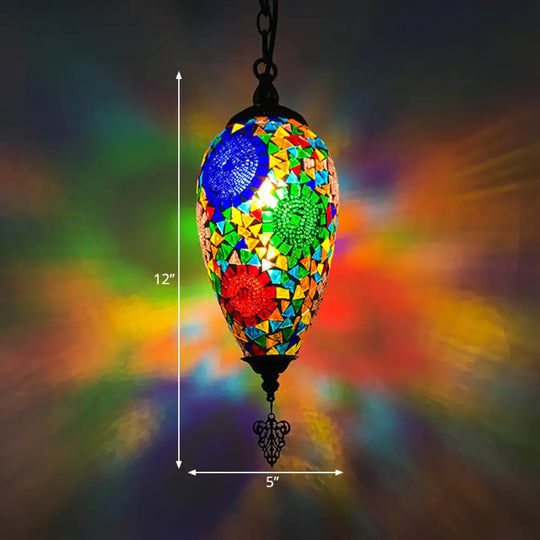 Hand-Cut Glass Pendant Lamp Kit - Traditional Urn Style (1 Head) Red/Yellow/Blue Green