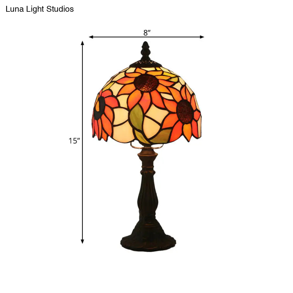 Hand Cut Glass Sunflower Desk Light With Bronze Finish & Domed Shade