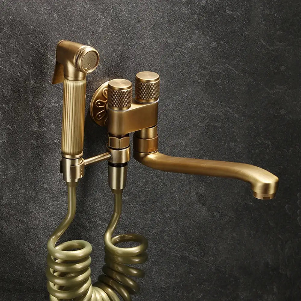 Hand Held Bidet Sprayer Douche Toilet Kit Antique Bronze Shattaf Shower Head Brass Valve Set Jet Bidet Faucet Garden