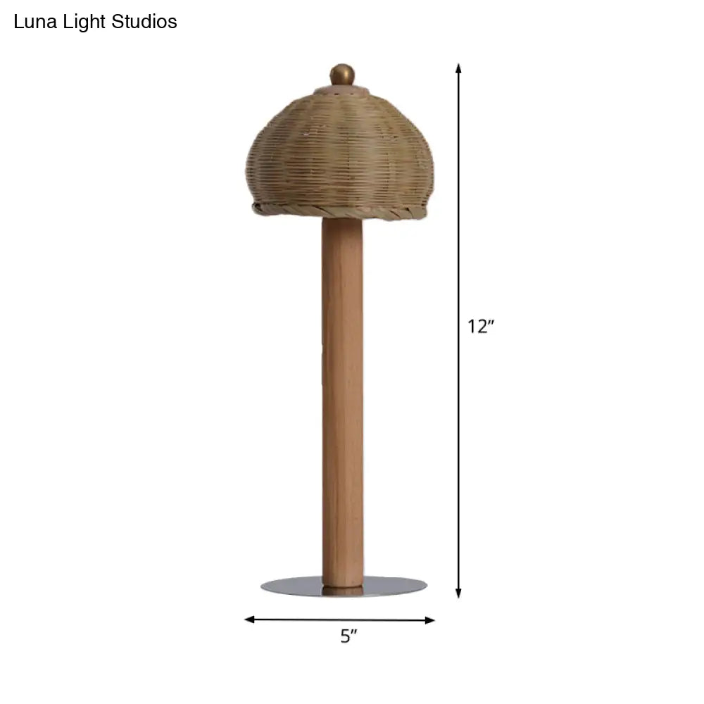 Hand-Worked Japanese Small Desk Lamp With Bamboo Shade - 1 Bulb Task Lighting