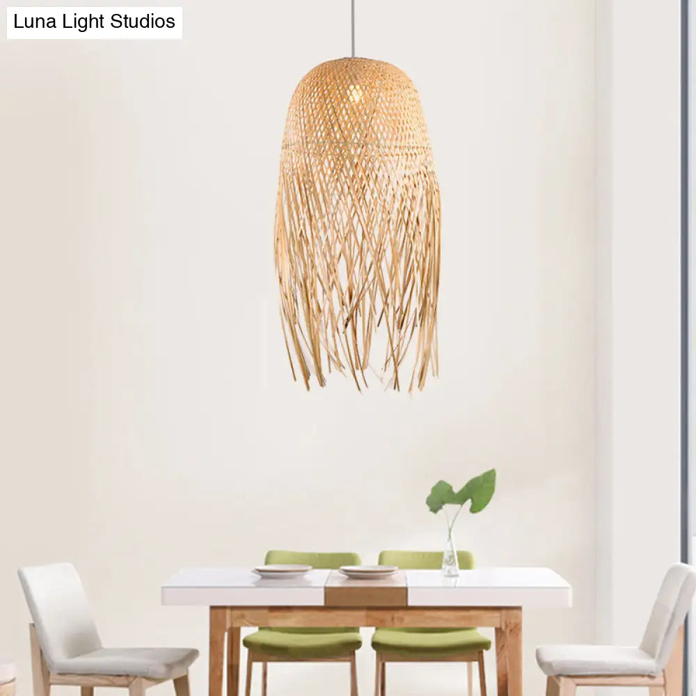 Hand-Woven Bamboo Pendant Light - Asian Style 1 Beige Suspension Lamp For Restaurants