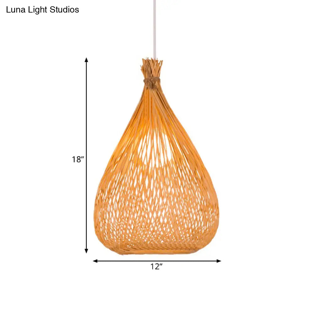 Hand-Woven Bamboo Pendant Light - Beige Teardrop Shade Japanese Single Perfect For Restaurants!