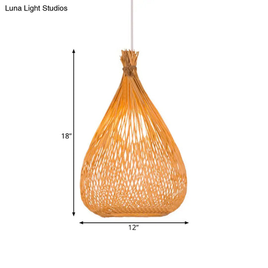 Hand-Woven Bamboo Pendant Light - Beige Teardrop Shade Japanese Single Perfect For Restaurants!