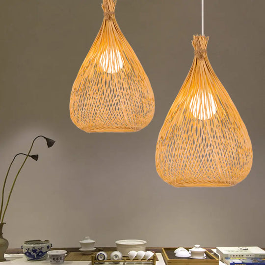 Hand-Woven Bamboo Pendant Light - Beige Teardrop Shade Japanese Single Perfect For Restaurants!