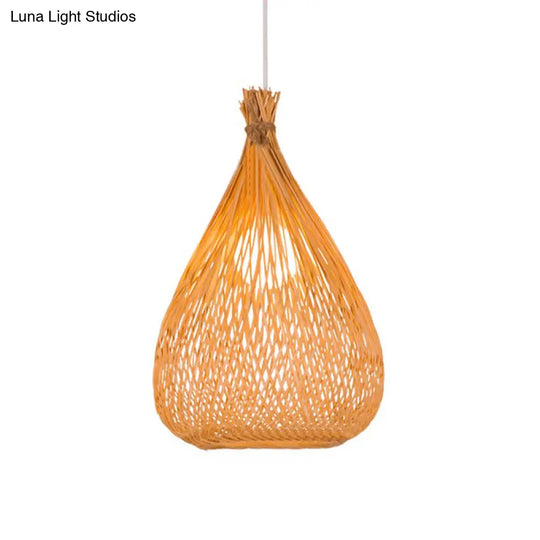 Hand-Woven Bamboo Pendant Light - Beige Teardrop Shade Japanese Single Perfect For Restaurants!