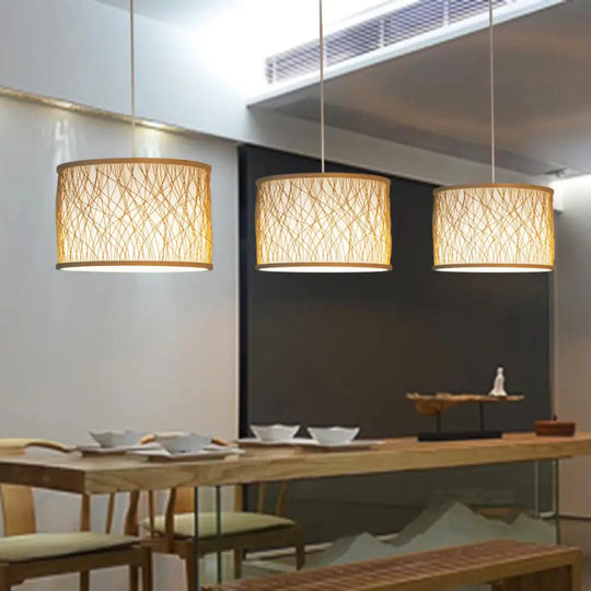 Hand-Woven Bamboo Pendant Light For Restaurants - Japanese Style Beige