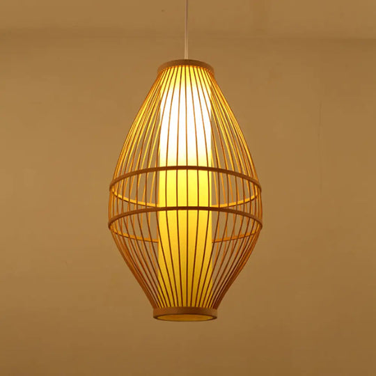 Hand-Woven Beige Hanging Light: Asian Style 1-Light Bamboo Pendant Lamp